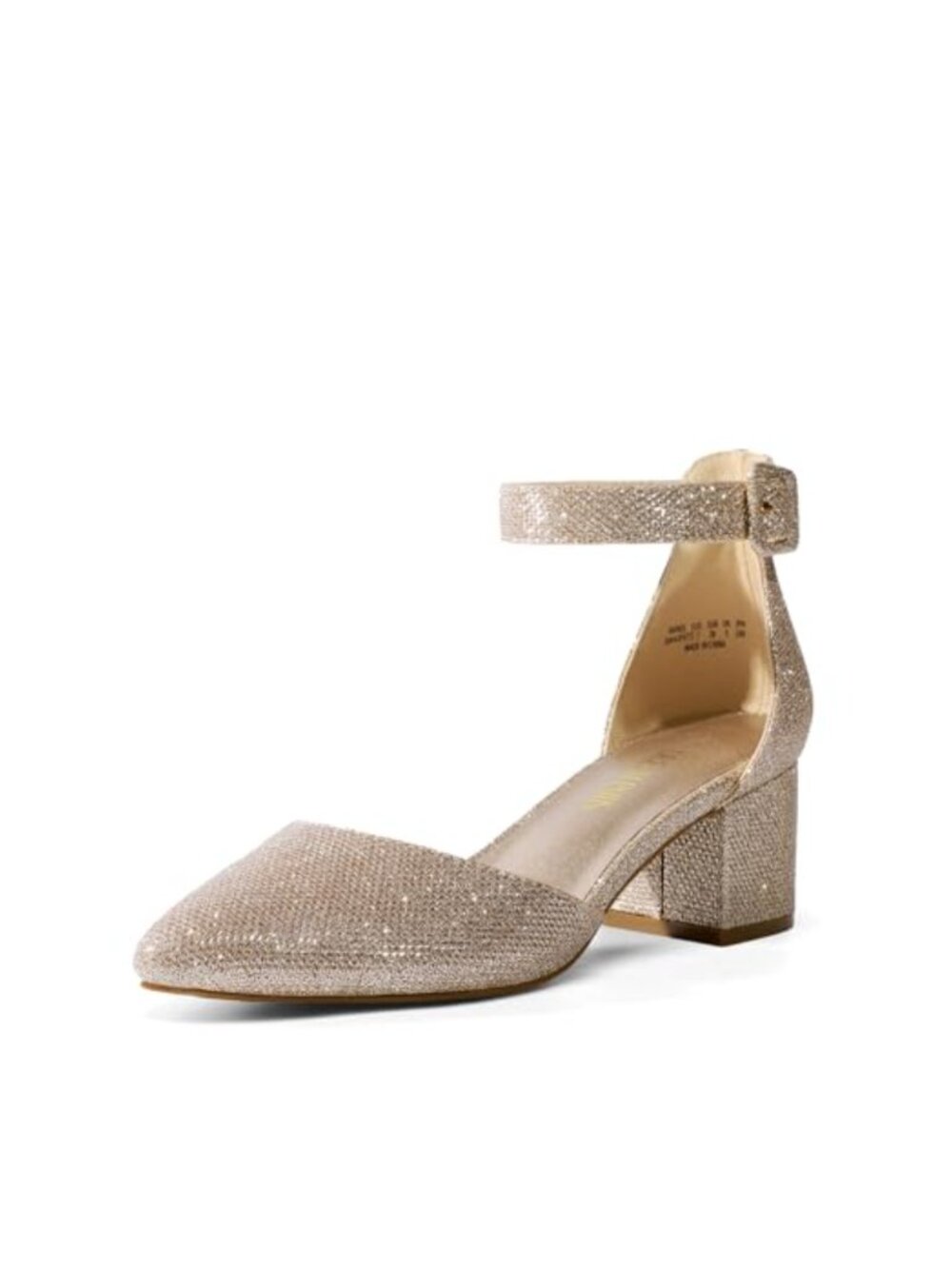 Women's Closed Toe Low Block Heel Pumps Pointed Toe 2.25 Inch Glitter